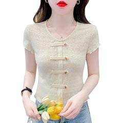 Hollow Out Short Sleeved Chinese Style New Chinese Style Top - kinko