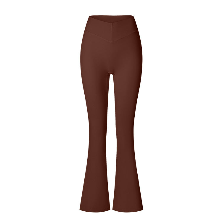 Brushed Flared V-waist Sports Tight Trousers - kinko