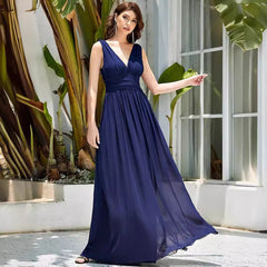 Deep V-neck Bridesmaid Plus Size High Waist Evening Dress - kinko