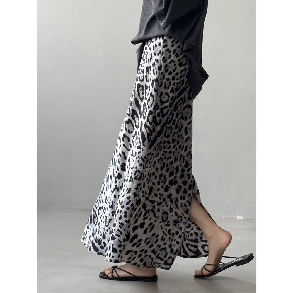 Light Luxury High-grade Leopard Print Split Skirt Women's High Waist Slimming - kinko
