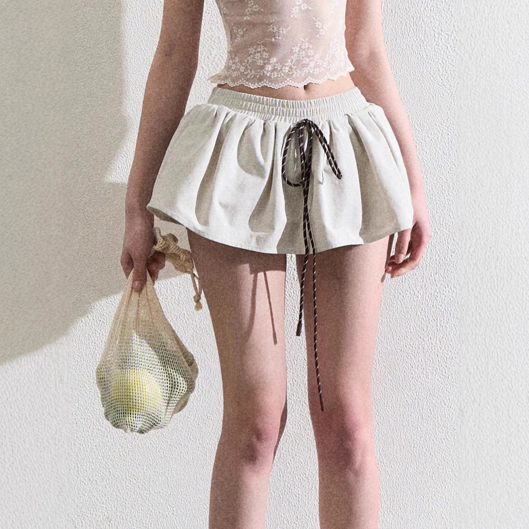 All-matching Elastic Waistband Twisted Drawstring Skirt Pettiskirt Skirt - kinko