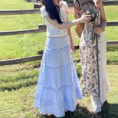 Women's High Waist Stitching A- Line Skirt - kinko