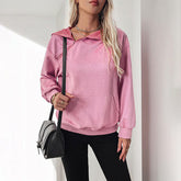 Casual Sweatshirt Zipper Pocket Solid Color Hooded Sweatshirt for Women