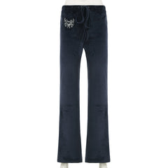 American Retro Y2g Velvet Bootleg Pants Slim Fit - kinko