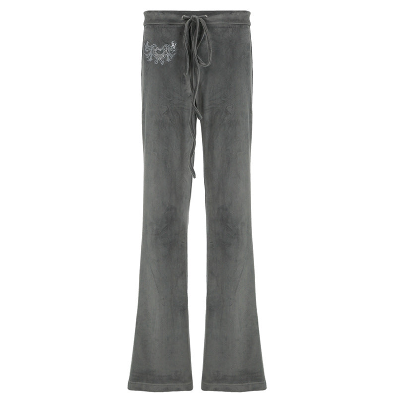 American Retro Y2g Velvet Bootleg Pants Slim Fit - kinko