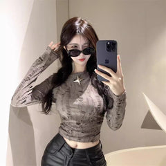 Autumn And Winter Ripped Hollow-out Long-sleeved Bottoming Shirt Inner Wear - kinko