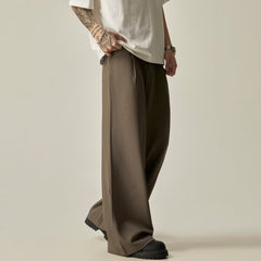 Men's Solid Color Polyester Casual Vertical Tube Wide-leg Pants - kinko