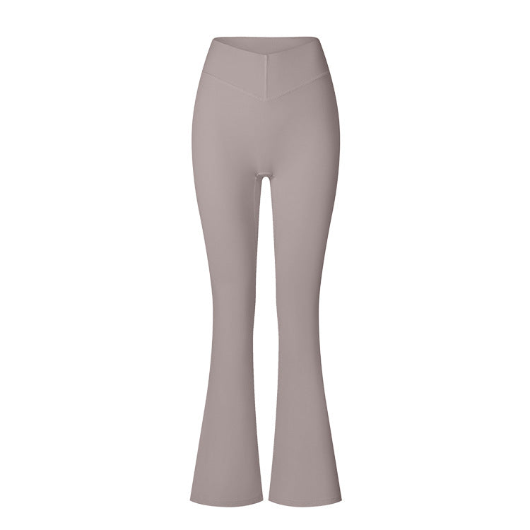 Brushed Flared V-waist Sports Tight Trousers - kinko