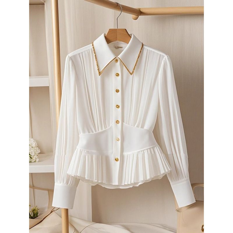 Special Interest Light Luxury High-grade Pleated Collar White Shirt - kinko