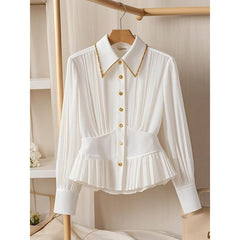 Special Interest Light Luxury High-grade Pleated Collar White Shirt - kinko