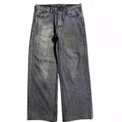American Retro Worn Looking Washed-out Jeans Men's Wide-leg Workwear Design Casual - kinko