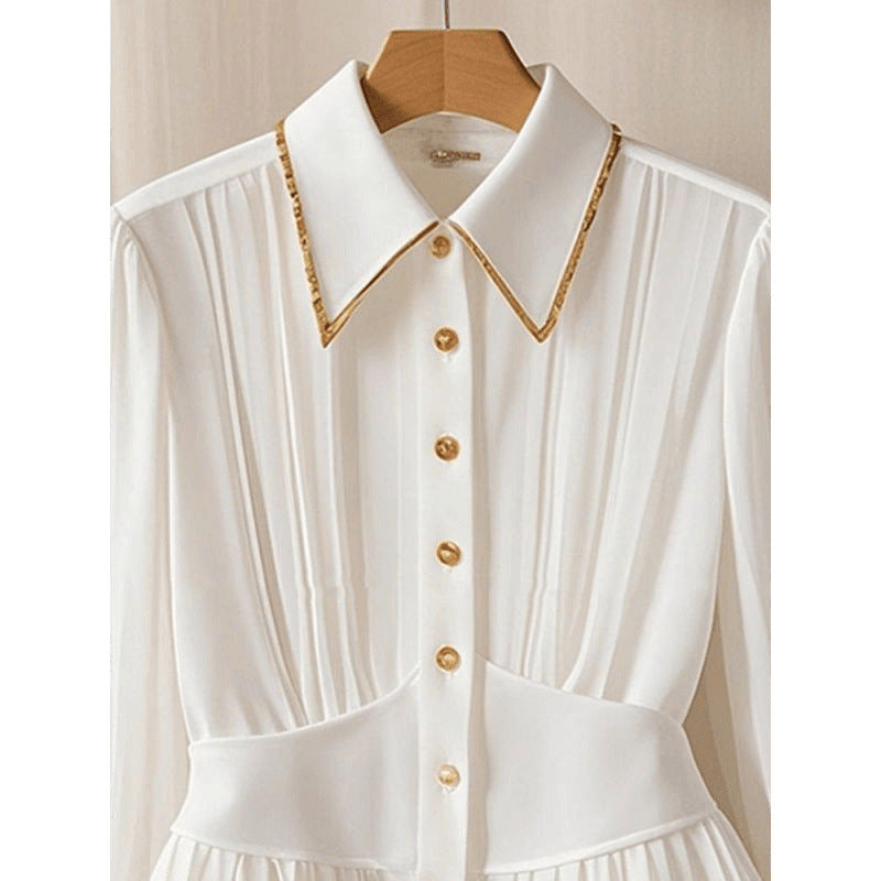 Special Interest Light Luxury High-grade Pleated Collar White Shirt - kinko