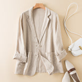New Casual Cotton Linen Coat Long Sleeve Thin Suit For Women - kinko