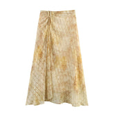 Summer New Blooming Printed Pull-Belt Chiffon Irregular Skirt - kinko
