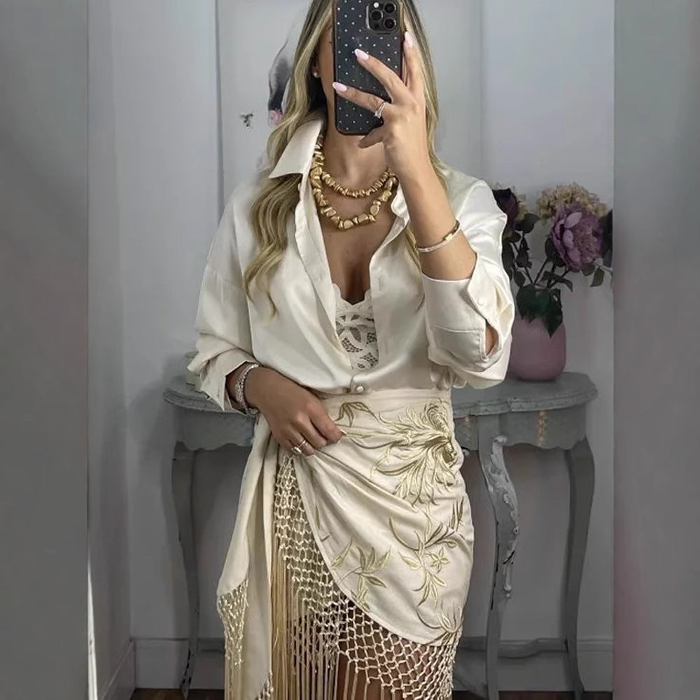 Women's Decorated Tassel Lace-up Skirt - kinko