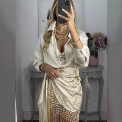 Women's Decorated Tassel Lace-up Skirt - kinko