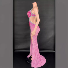 Sling Super Shiny Light Diamond Cinched Bodycon Sleeveless Dress Party Performance Stage Performance Dress - kinko