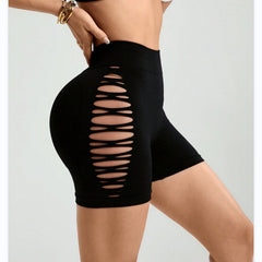 Sportliche Damen-Yogahosen in Pfirsichfarben, nahtlos gestrickt, mit Hüftlift, schnelltrocknend und atmungsaktiv, mit seitlichen Cut-outs.