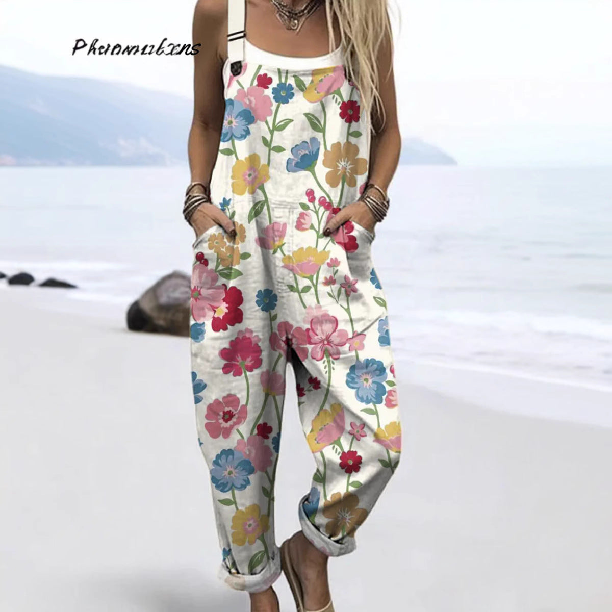 Printed Pocket Women's Suspender Trousers - kinko