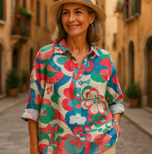 Loose Print Crew Neck Casual Plus Size Women's T-shirt - kinko