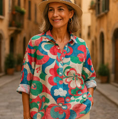 Loose Print Crew Neck Casual Plus Size Women's T-shirt - kinko