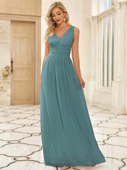 Deep V-neck Bridesmaid Plus Size High Waist Evening Dress - kinko