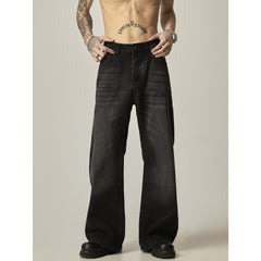 American Retro Black Loose Straight Jeans - kinko
