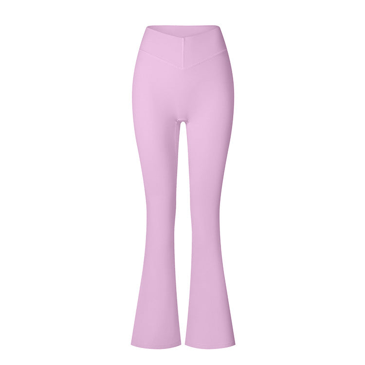 Brushed Flared V-waist Sports Tight Trousers - kinko