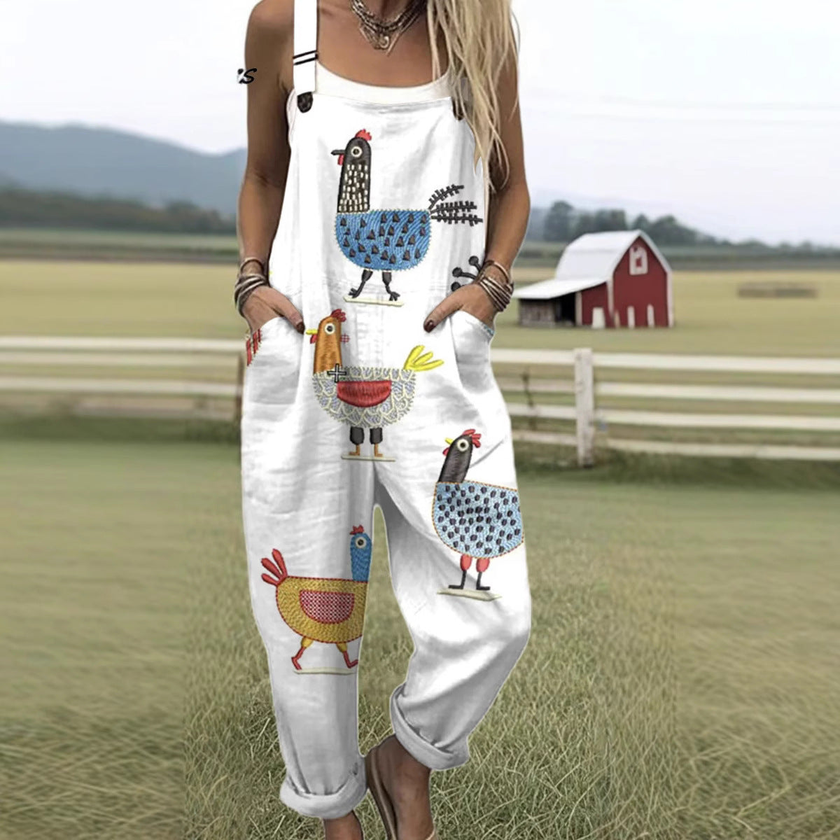 Printed Pocket Women's Suspender Trousers - kinko