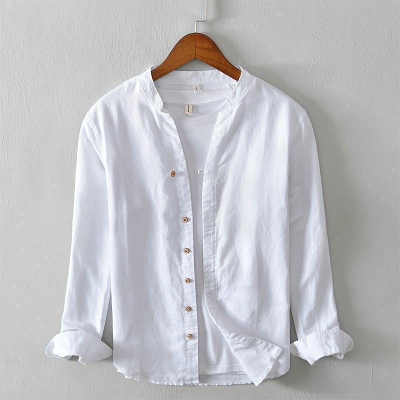 National Plain Casual Long Linen Sleeves Shirt - kinko