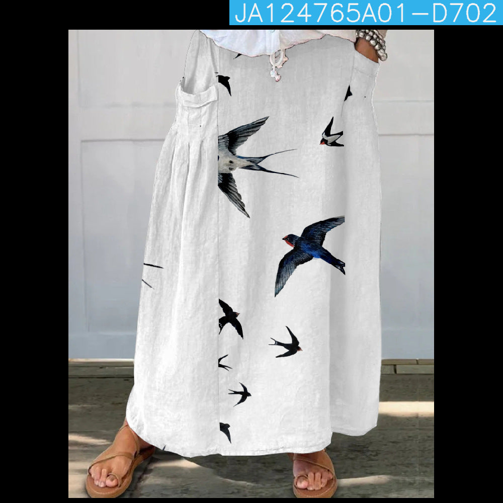 Women's Loose Versatile Pocket 3D Printed Midi Skirt - kinko