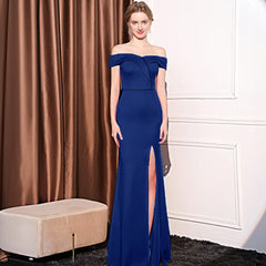 Women's Off-shoulder Slim-fit Elegant Ladies Banquet Dinner Long Fish Tail Skirt - kinko