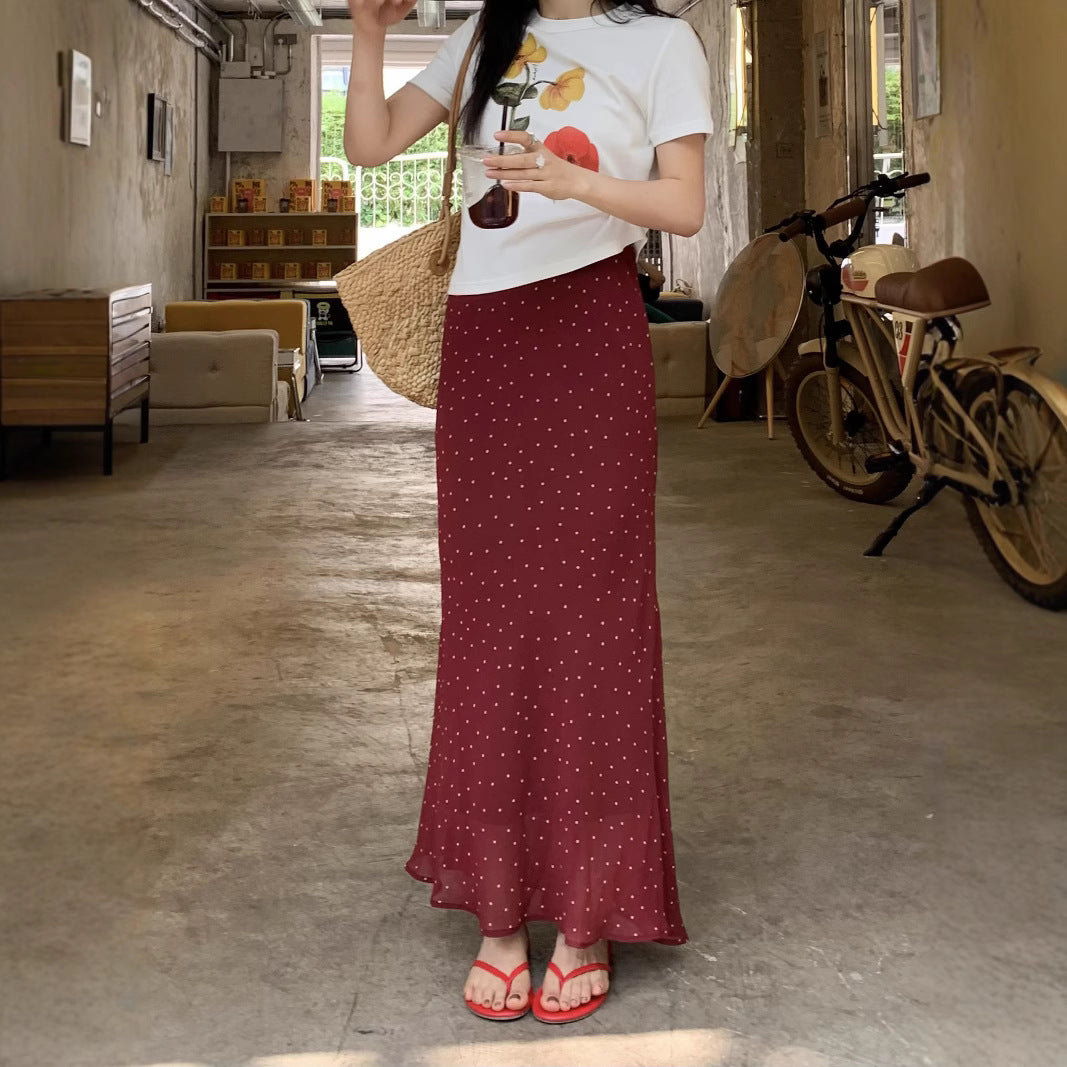 Polka Dot Chiffon Sheath High Waist Skirt Women's Fishtail Skirt - kinko
