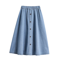 Plus Size Breasted Elastic Waist Blue Denim Skirt - kinko