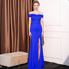 Women's Off-shoulder Slim-fit Elegant Ladies Banquet Dinner Long Fish Tail Skirt - kinko