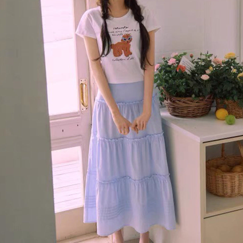 Women's High Waist Stitching A- Line Skirt - kinko