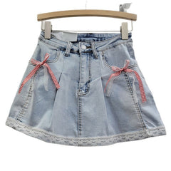 Lace Lace Band Bow High Waist Slimming A- Line Skirt - kinko