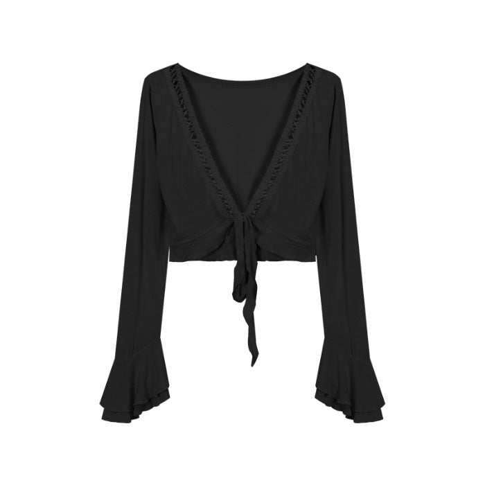 Lace-up Sun Protection Coat For Women Summer Sexy Slim-fit Crop-top - kinko