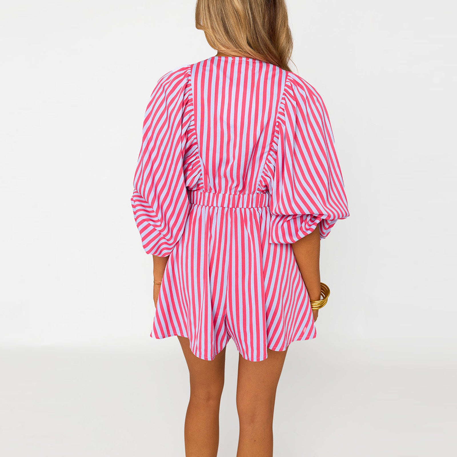 Shirt Slimming Casual Loose Deep V Wide Leg Short Jumpsuit - kinko