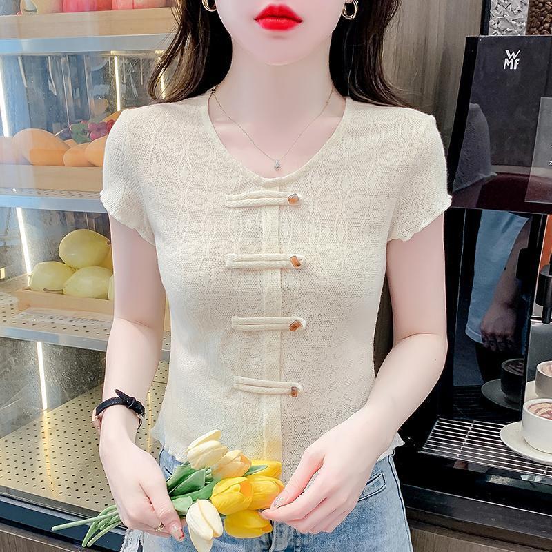 Hollow Out Short Sleeved Chinese Style New Chinese Style Top - kinko