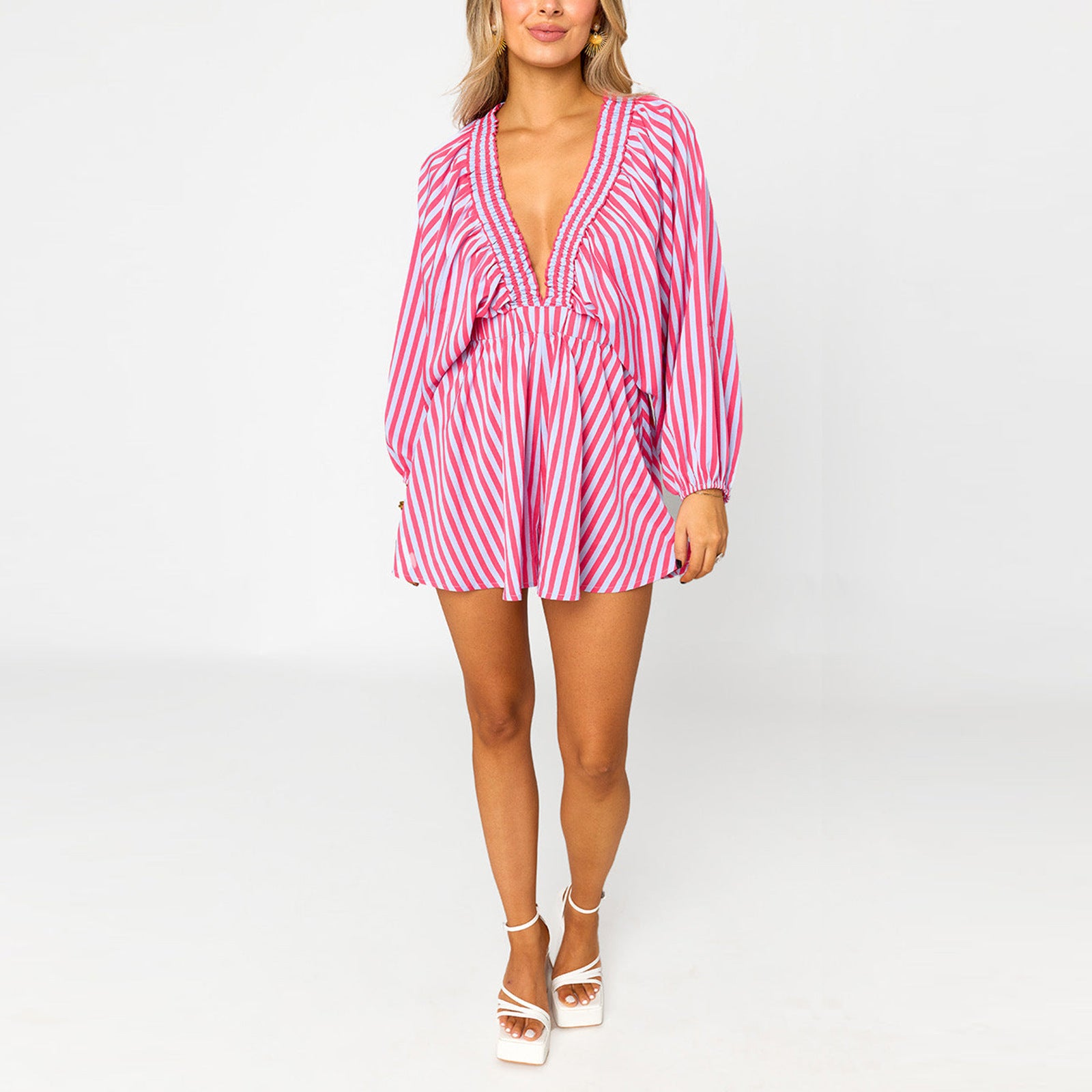 Shirt Slimming Casual Loose Deep V Wide Leg Short Jumpsuit - kinko