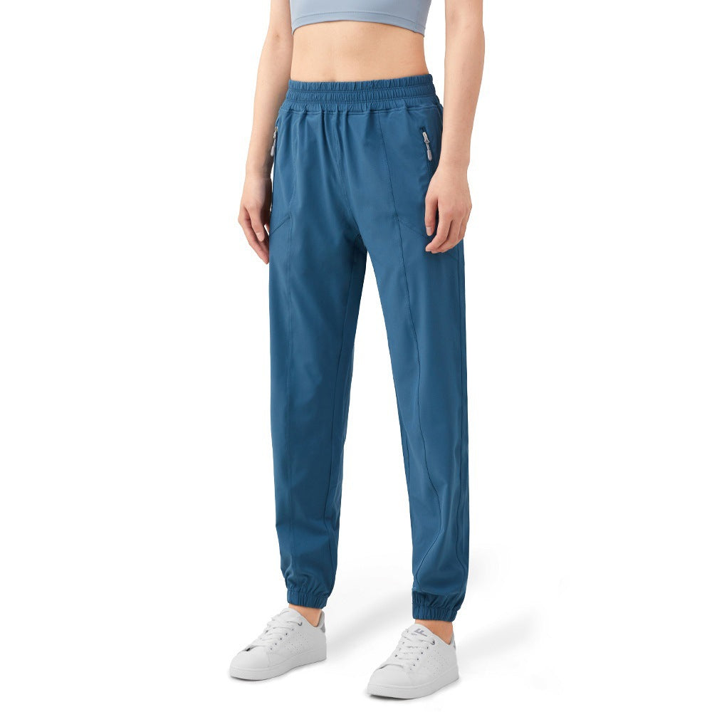 Zipper Pocket High Waist Running Pants Women's Peach Hip Fitness Trousers - kinko