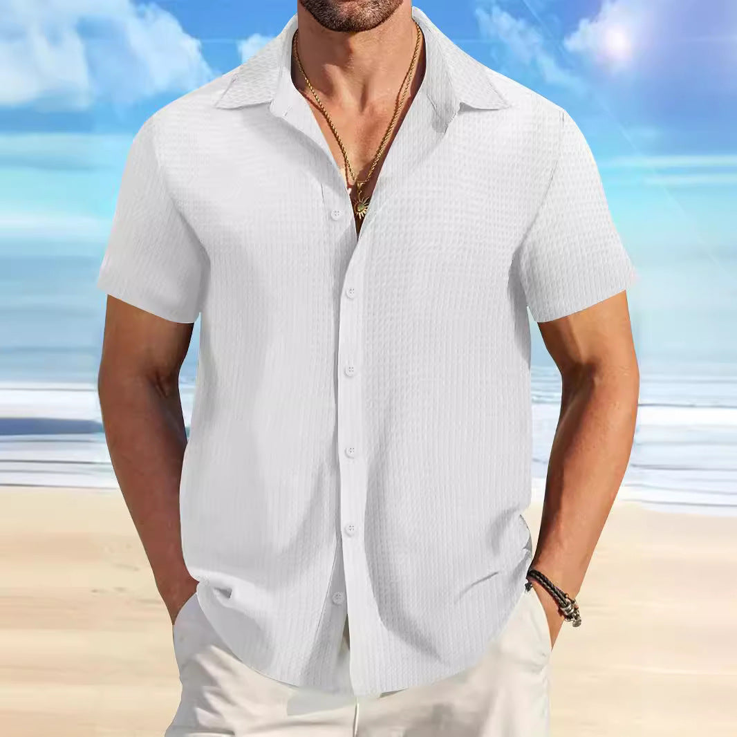 Plaid Colorblock Business Slim Fit Casual Shirt Short Sleeve Shirt - kinko