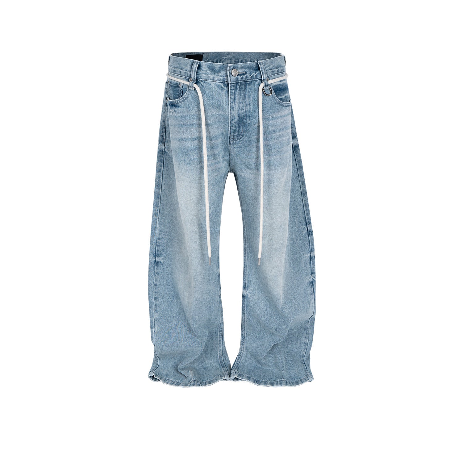 Retro Trousers Same Washed Vintage Washed Jeans With Drawstring Belt - kinko