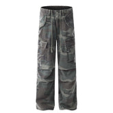 American Retro Mechanical Pleated Multi-pocket Camouflage Denim Men's And Women's Work Clothes - kinko