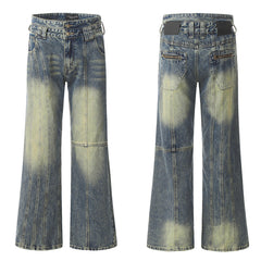 Retro Worn Looking Washed-out Jeans Deconstructed Stitching Design Loose All-match - kinko