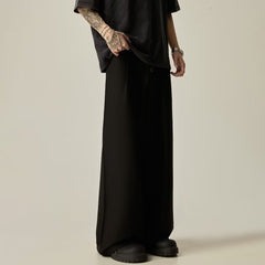 Men's Solid Color Polyester Casual Vertical Tube Wide-leg Pants - kinko