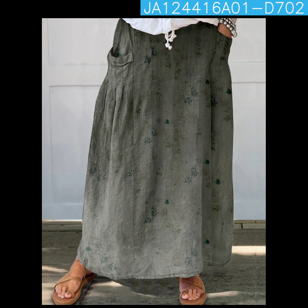 Women's Loose Versatile Pocket 3D Printed Midi Skirt - kinko