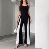 Black And White Color Matching Straight Halter Jumpsuit - kinko