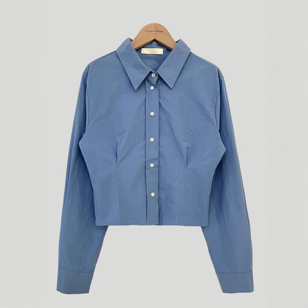 Waist-tight Slimming And Short Long-sleeved Shirt Women's Lapel Shirt - kinko